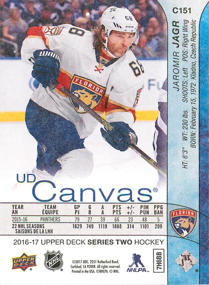 2016-17 UD Series 2 - Jaromír Jágr - Canvas #C151