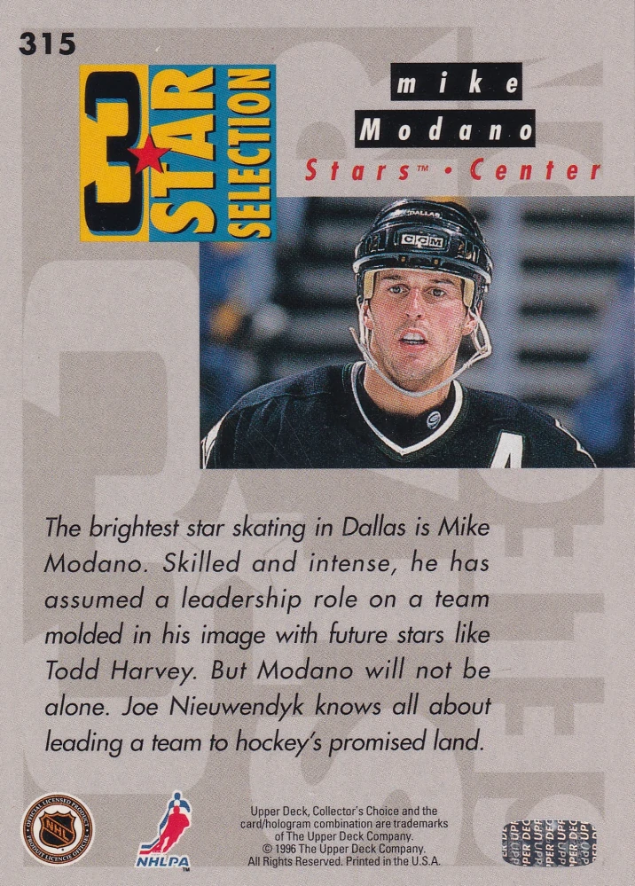 1996-97 UD Collectors Choice - Todd Harvey, Joe Nieuwendyk, Mike Modano - 3 Star Selection #315