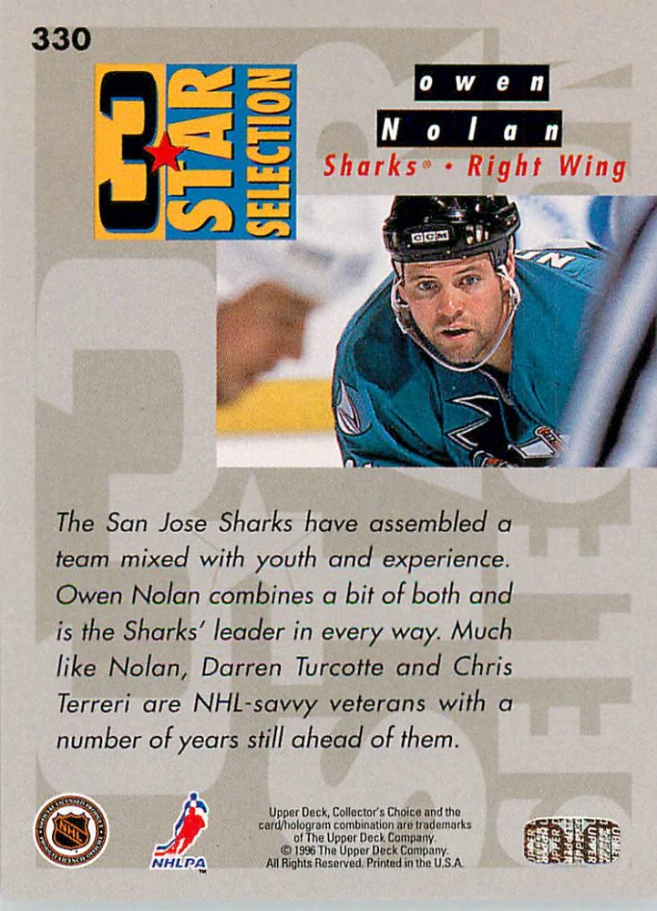 1996-97 UD Collectors Choice - Chris Terreri, Owen Nolan, Darren Turcotte - 3 Star Selection #330