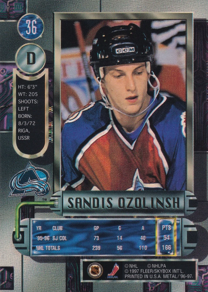 1996-97 Fleer Metal - Sandis Ozolinsh #36