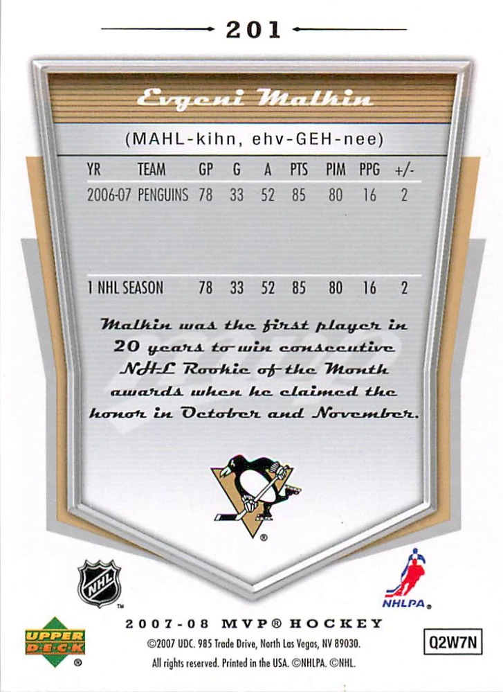 2007-08 UD MVP - Evgeni Malkin #201