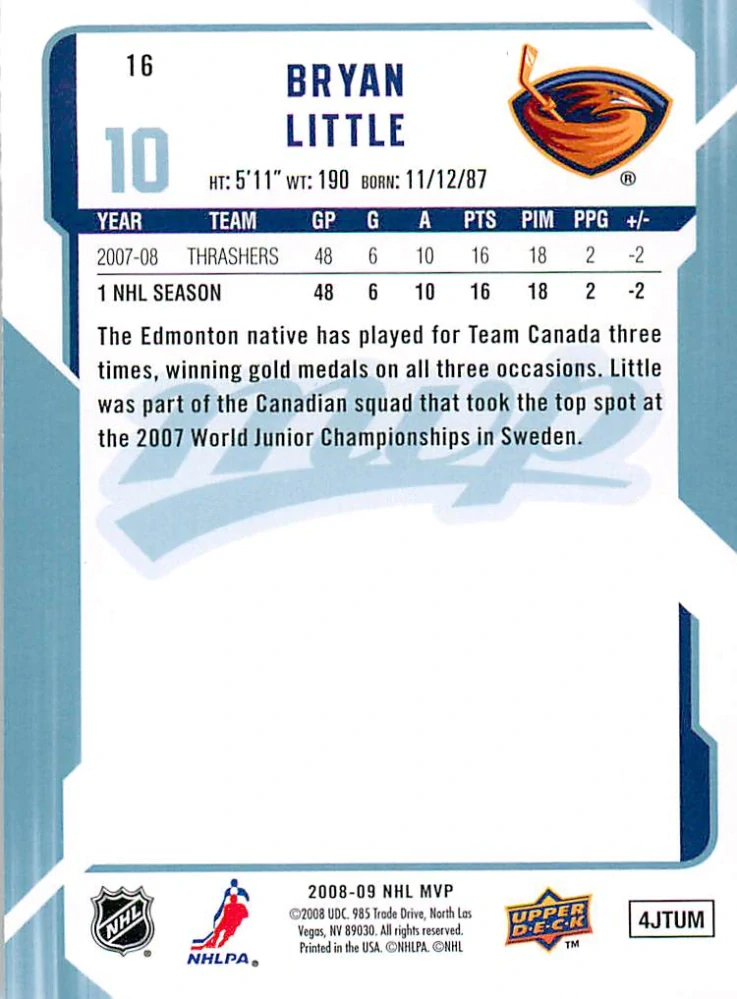 2008-09 UD MVP - Bryan Little #16