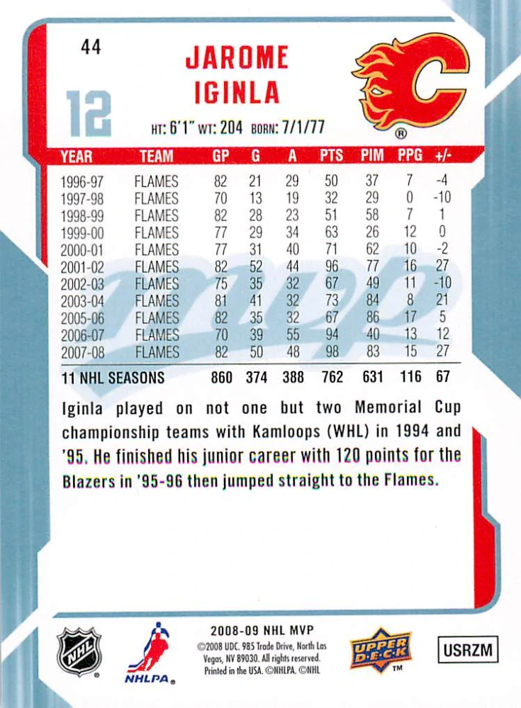2008-09 UD MVP - Jarome Iginla #44