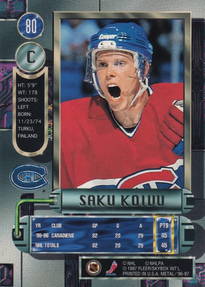 1996-97 Fleer Metal - Saku Koivu #80