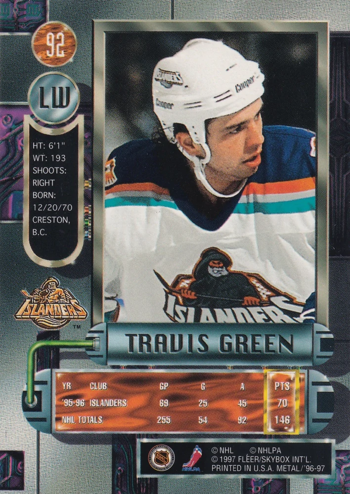 1996-97 Fleer Metal - Travis Green #92
