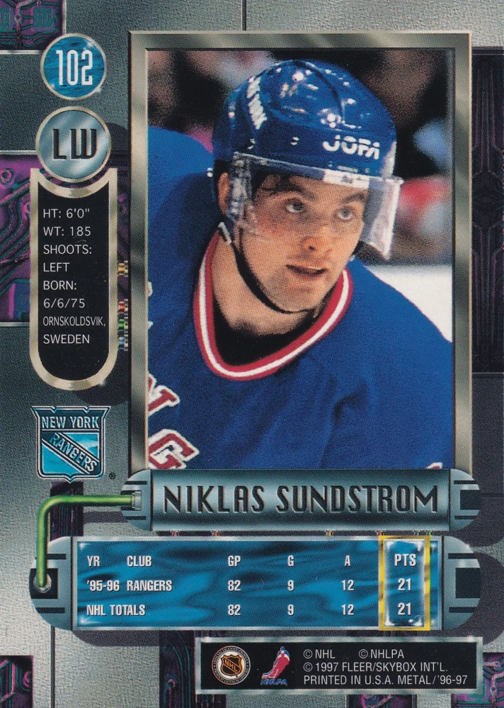 1996-97 Fleer Metal - Niklas Sundstrom #102
