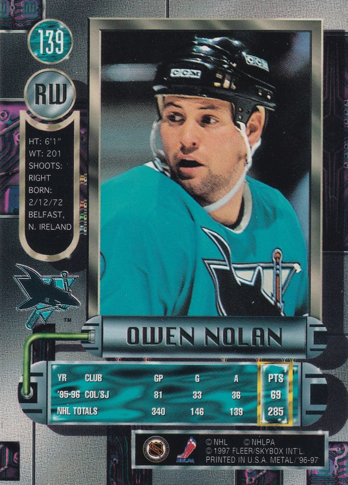1996-97 Fleer Metal - Owen Nolan #139