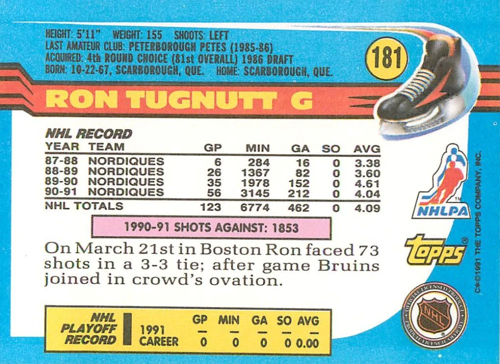 1991-92 Topps - Ron Tugnutt #181