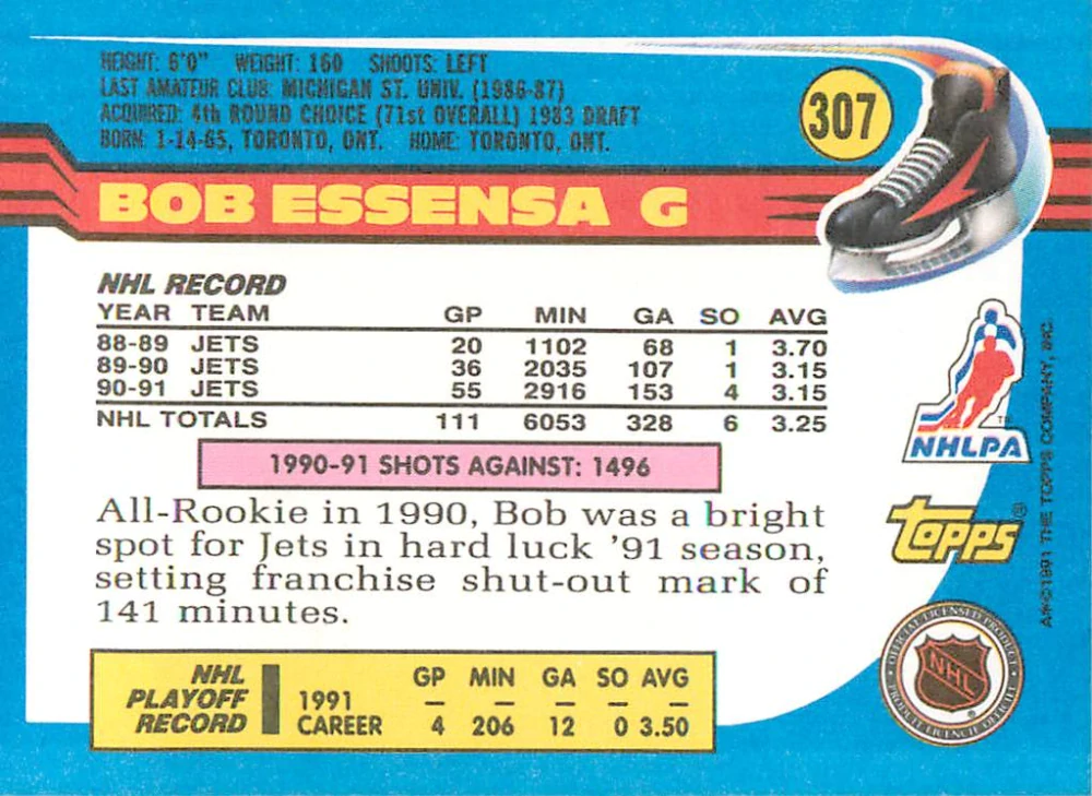 1991-92 Topps - Bob Essensa #307