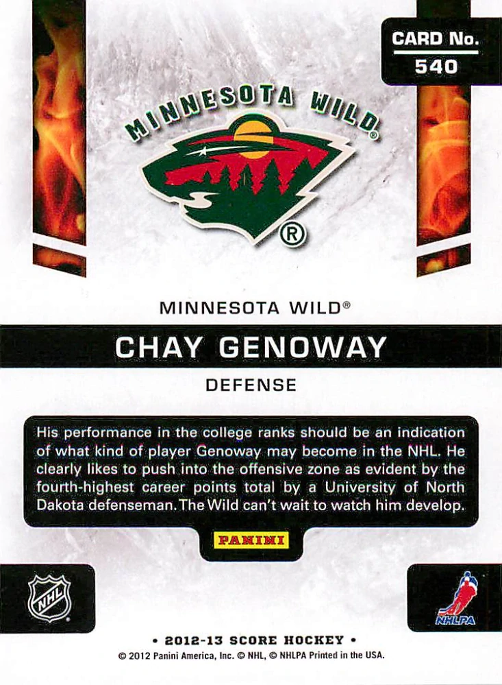 2012-13 Score - Chay Genoway - Hot Rookies Gold Rush #540