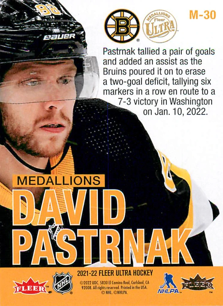 2021-22 UD Fleer Ultra - David Pastrňák - Medallions #M-30