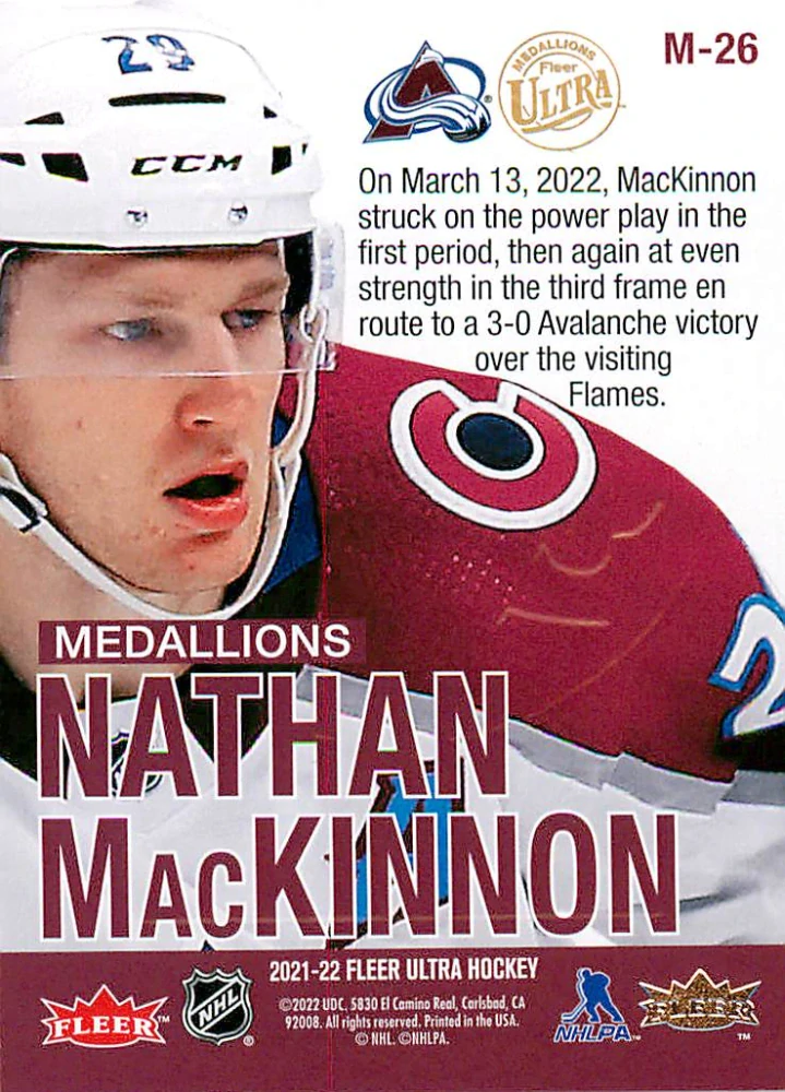 2021-22 UD Fleer Ultra - Nathan MacKinnon - Medallions #M-26