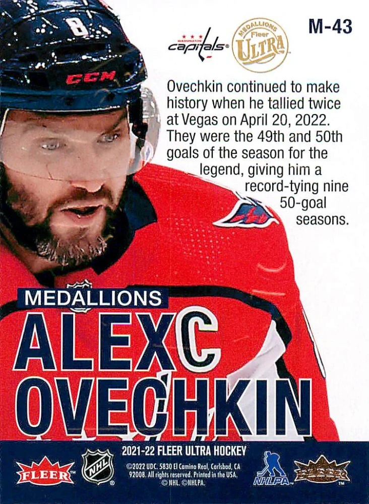 2021-22 UD Fleer Ultra - Alex Ovechkin - Medallions #M-43