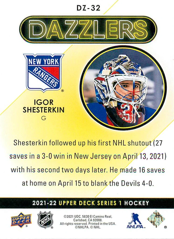 2021-22 UD Series 1 - Igor Shesterkin - Dazzlers Orange #32