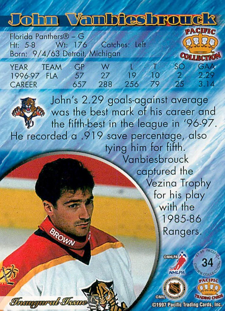 1997-98 Pacific Crown Collection - John Vanbiesbrouck #34