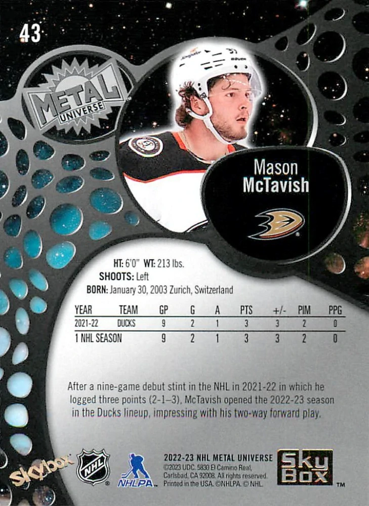 2022-23 UD Skybox Metal Universe - Mason McTavish #43