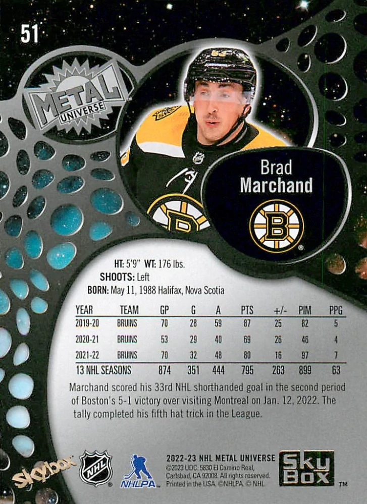 2022-23 UD Skybox Metal Universe - Brad Marchand #51