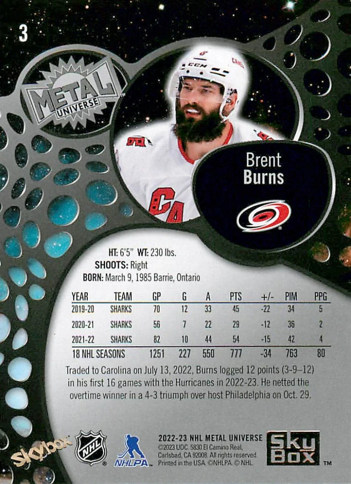 2022-23 UD Skybox Metal Universe - Brent Burns #3