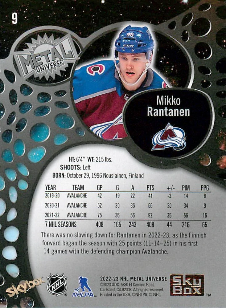 2022-23 UD Skybox Metal Universe - Mikko Rantanen #9