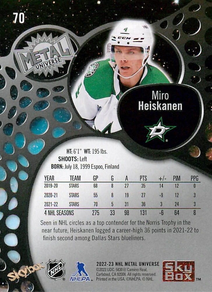 2022-23 UD Skybox Metal Universe - Miro Heiskanen #70