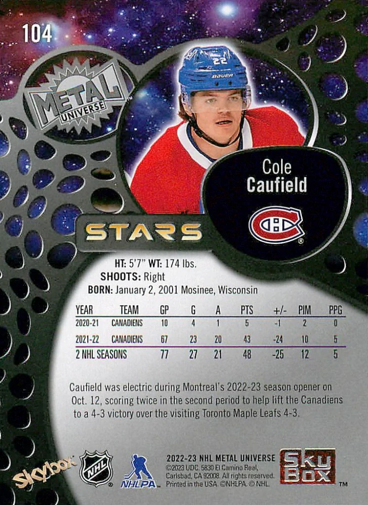 2022-23 UD Skybox Metal Universe - Cole Caufield #104