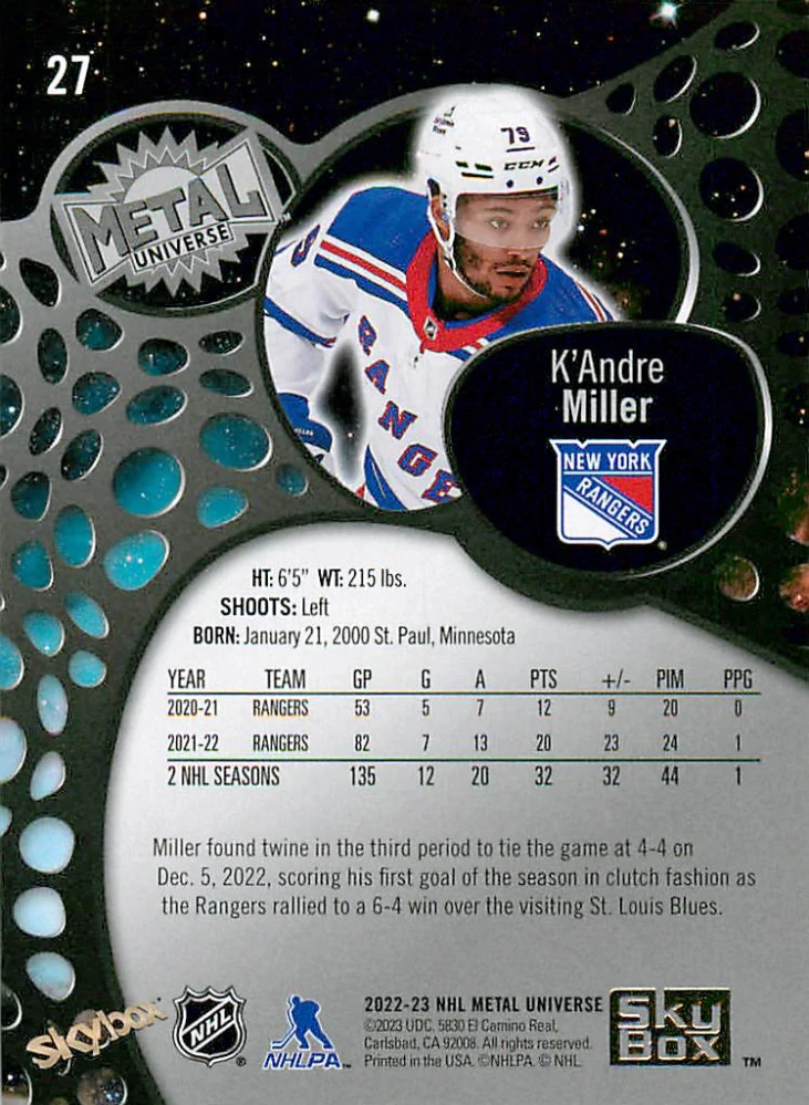 2022-23 UD Skybox Metal Universe - K'Andre Miller #27