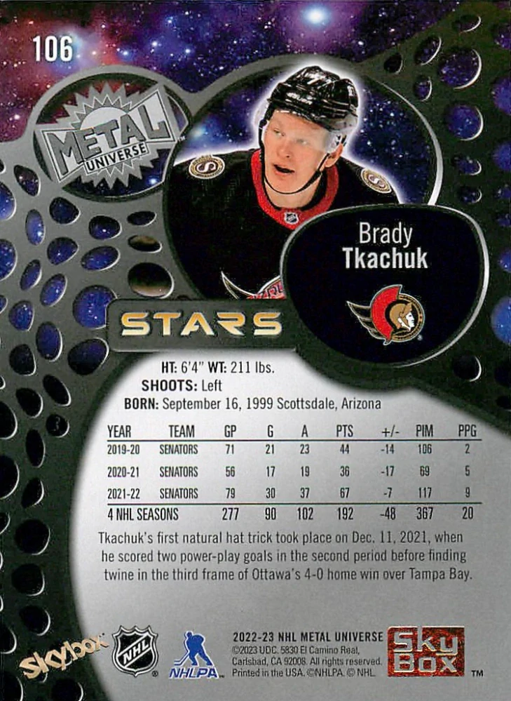 2022-23 UD Skybox Metal Universe - Brady Tkachuk #106