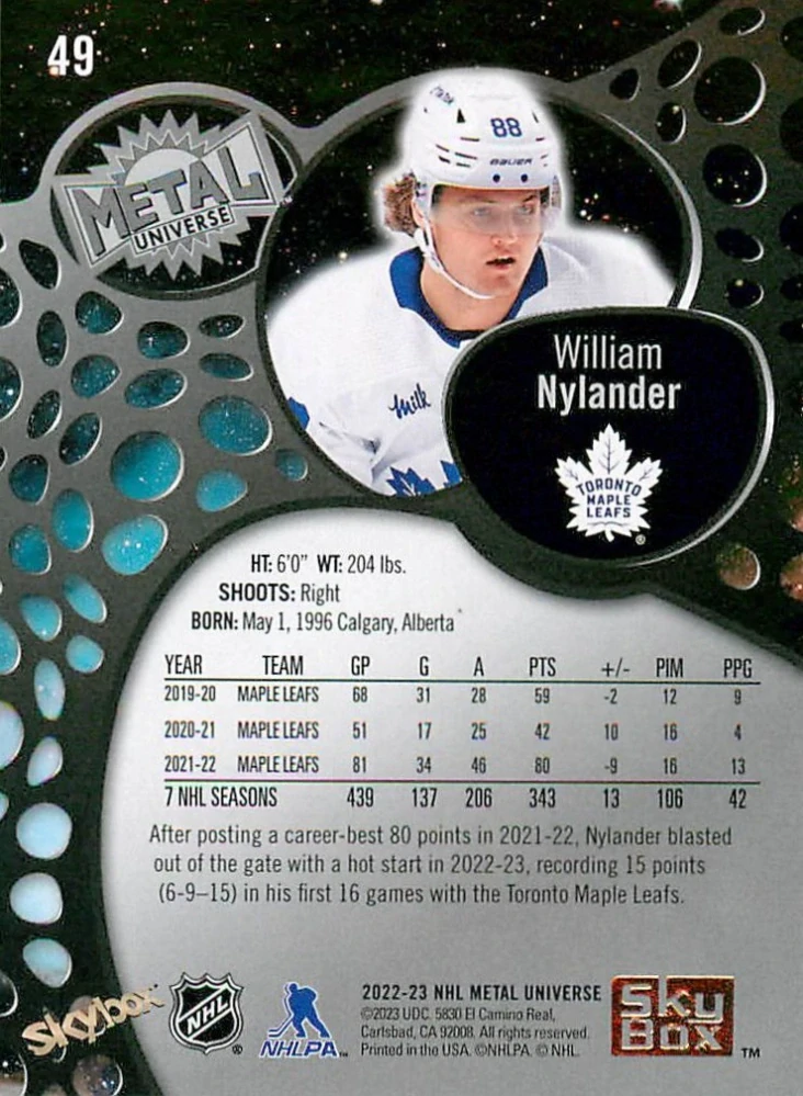 2022-23 UD Skybox Metal Universe - William Nylander #49