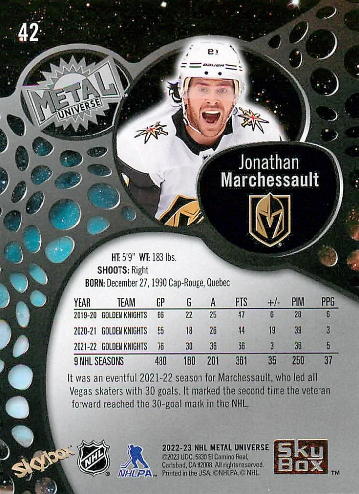 2022-23 UD Skybox Metal Universe - Jonathan Marchessault #42