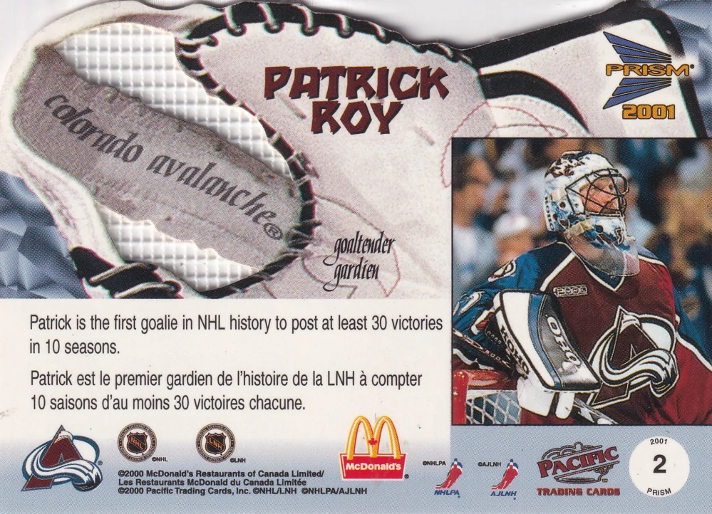 2000-01 Pacific Prism McDonald's - Patrick Roy - Glove-Side Net-Fusions #2