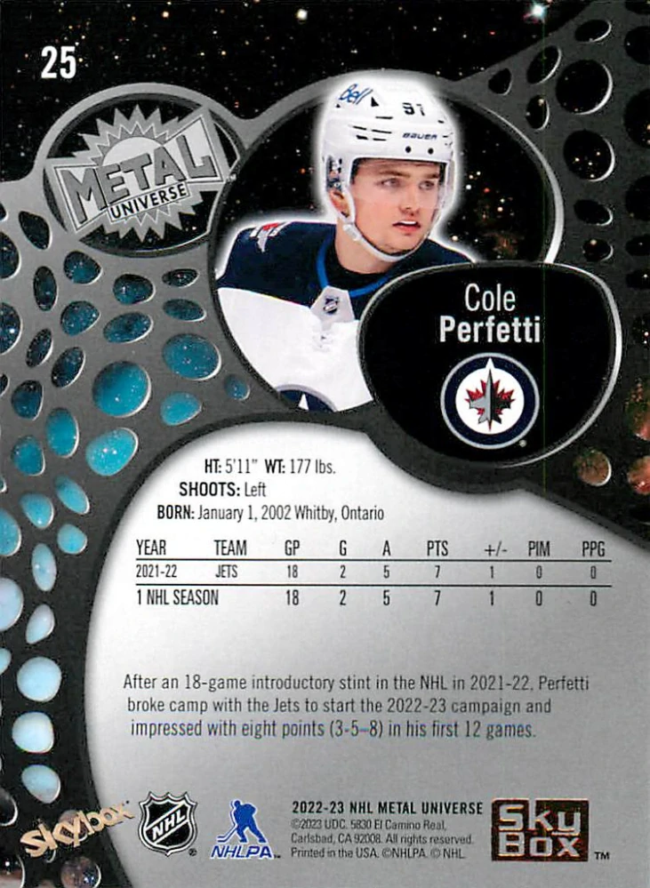 2022-23 UD Skybox Metal Universe - Cole Perfetti #25