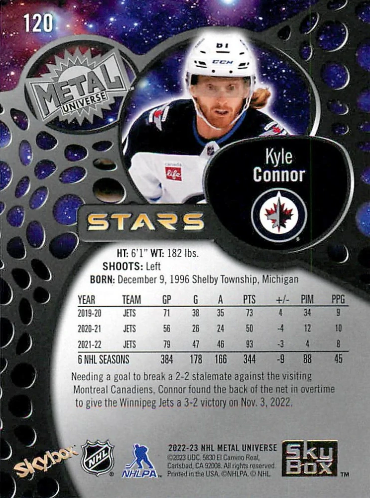 2022-23 UD Skybox Metal Universe - Kyle Connor #120