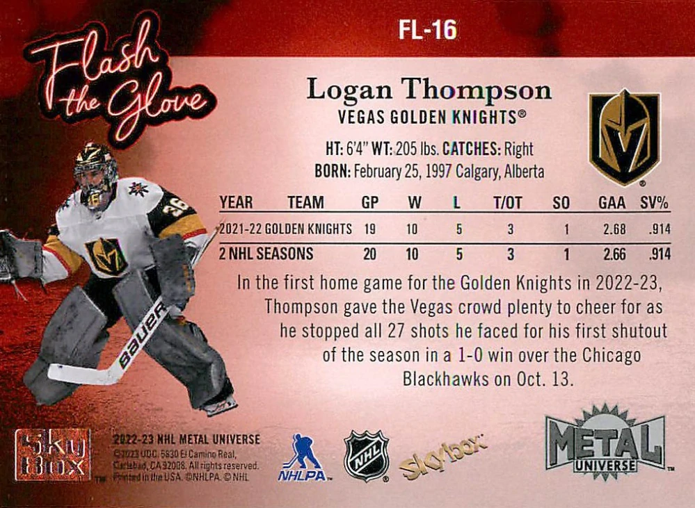 2022-23 UD Skybox Metal Universe - Logan Thompson - Flash The Glove #FL-16