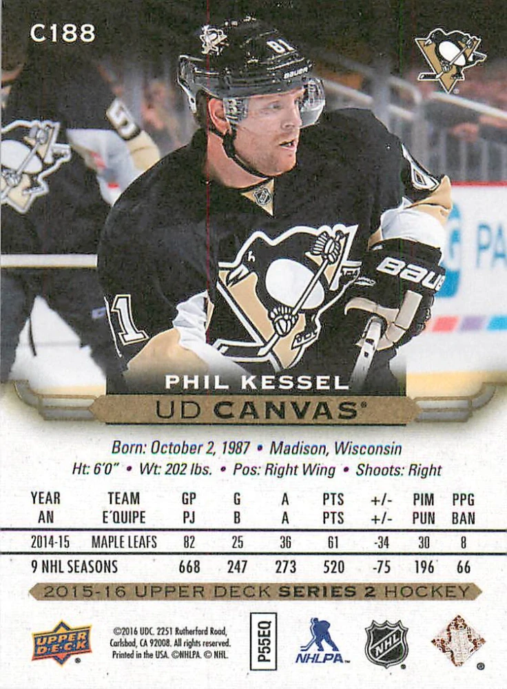 2015-16 UD Series 2 - Phil Kessel - Canvas #C188