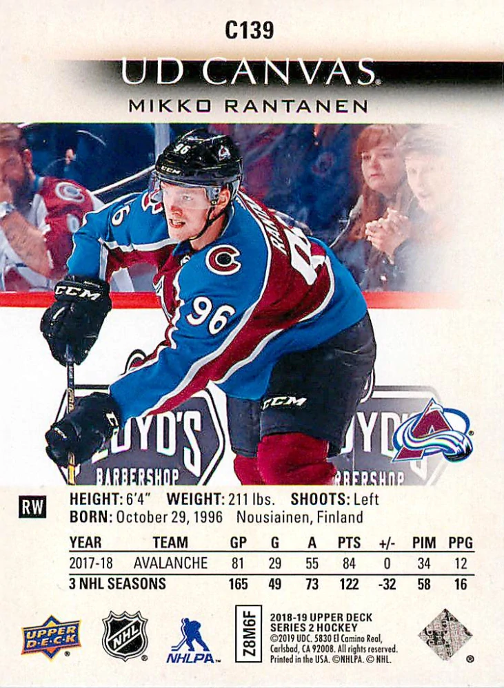2018-19 UD Series 2 - Mikko Rantanen - Canvas #C139