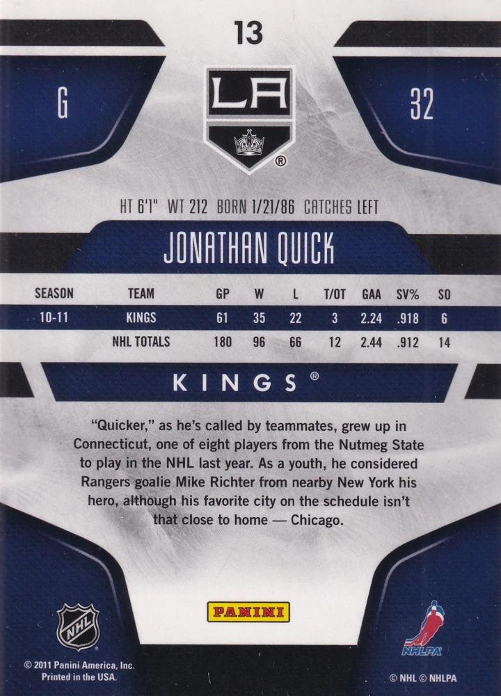 2011-12 Panini Certified - Jonathan Quick #13