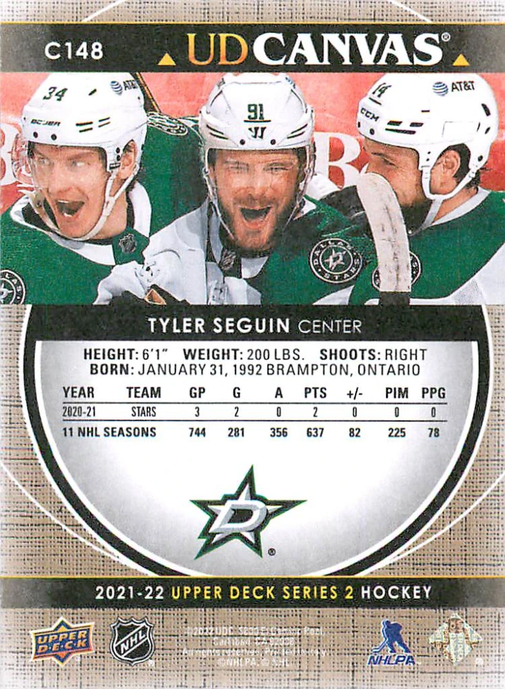 2021-22 UD Series 2 - Tyler Seguin - Canvas #C148