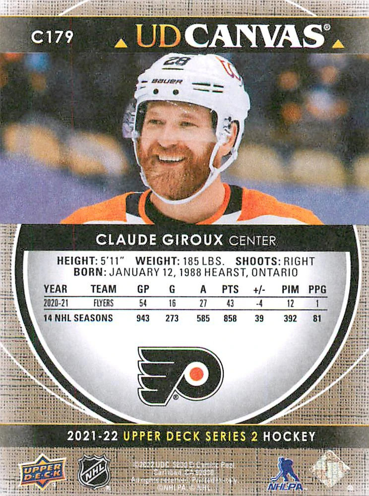 2021-22 UD Series 2 - Claude Giroux - Canvas #C179
