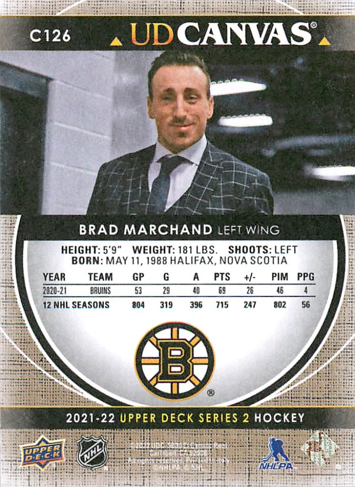 2021-22 UD Series 2 - Brad Marchand - Canvas #C126
