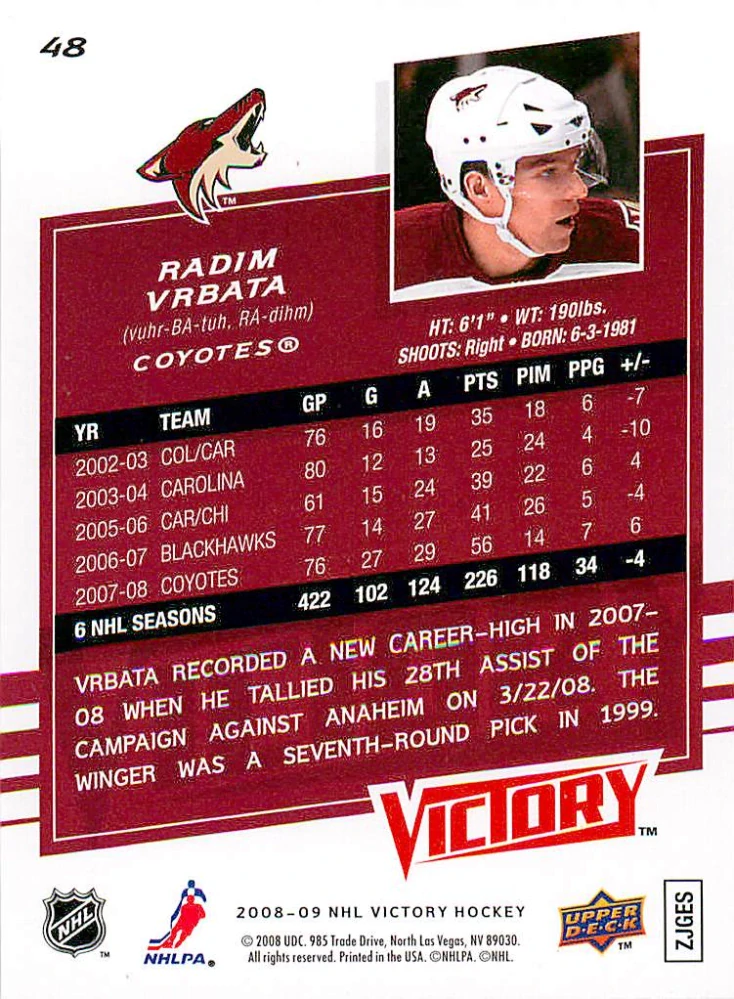 2008-09 UD Victory - Radim Vrbata #48