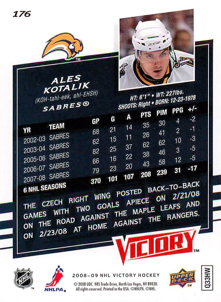 2008-09 UD Victory - Aleš Kotalík #176
