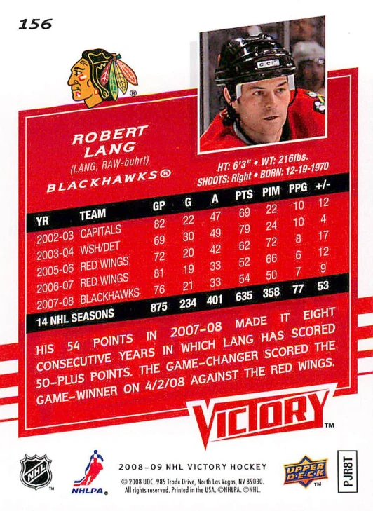 2008-09 UD Victory - Robert Lang #156
