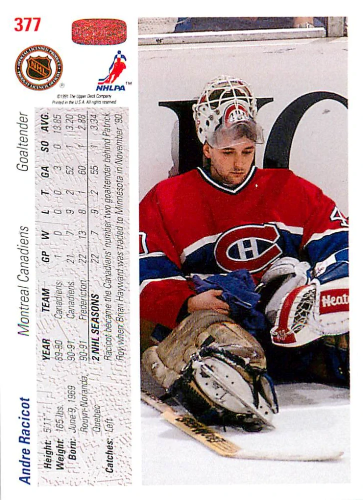 1991-92 UD Series - Andre Racicot #377