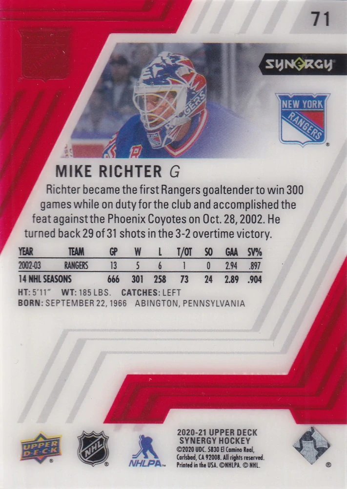 2020-21 UD Synergy - Mike Richter #71
