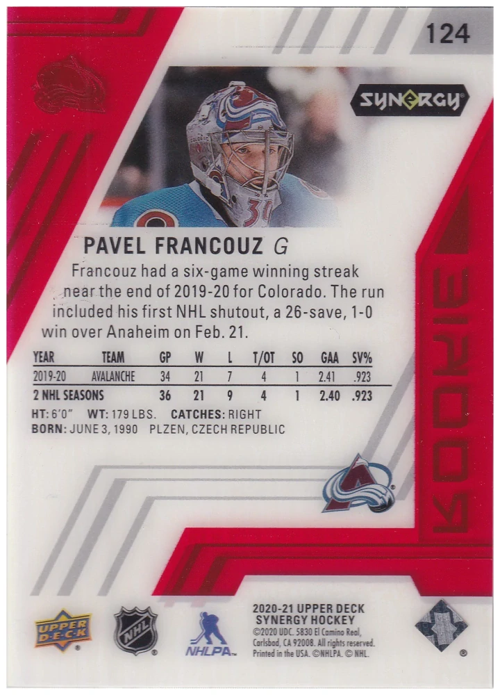 2020-21 UD Synergy - Pavel Francouz - Rookie #124