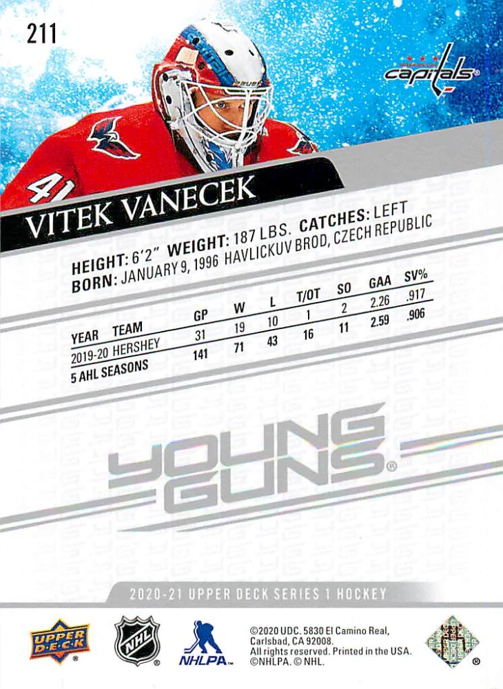 2020-21 UD Series 1 - Vítek Vaněček - Young Guns #211