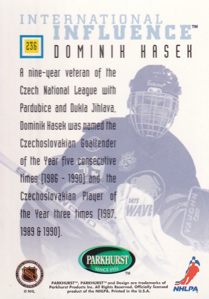 1995-96 Parkhurst International - Dominik Hašek - International Influence #236