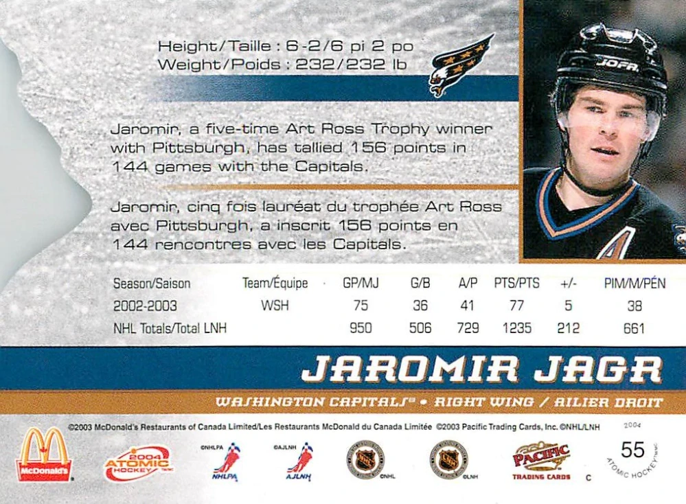 2003-04 Pacific Atomic McDonald's - Jaromír Jágr #55
