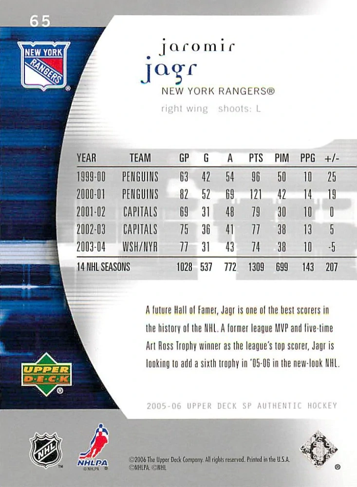 2005-06 UD SP Authentic - Jaromír Jágr #65