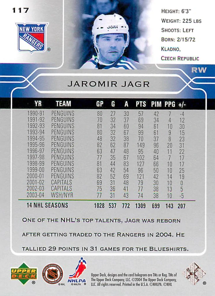 2004-05 UD Series 1 - Jaromír Jágr #117